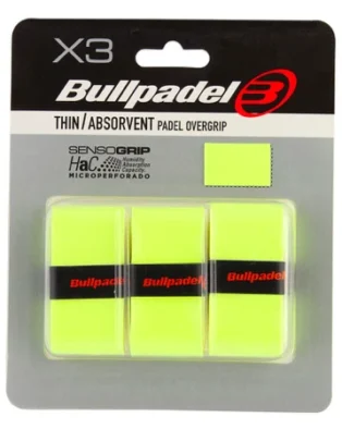 Pack of 3 Bullpadel Thin/Absorbent Yellow Perforated Overgrips